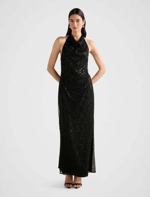 MIRANDA Sequined Halterneck Maxi Dress